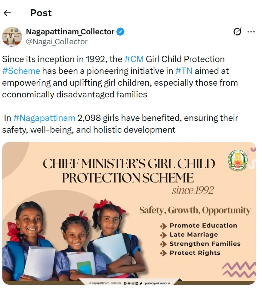 tamil nadu girl child protection scheme on x